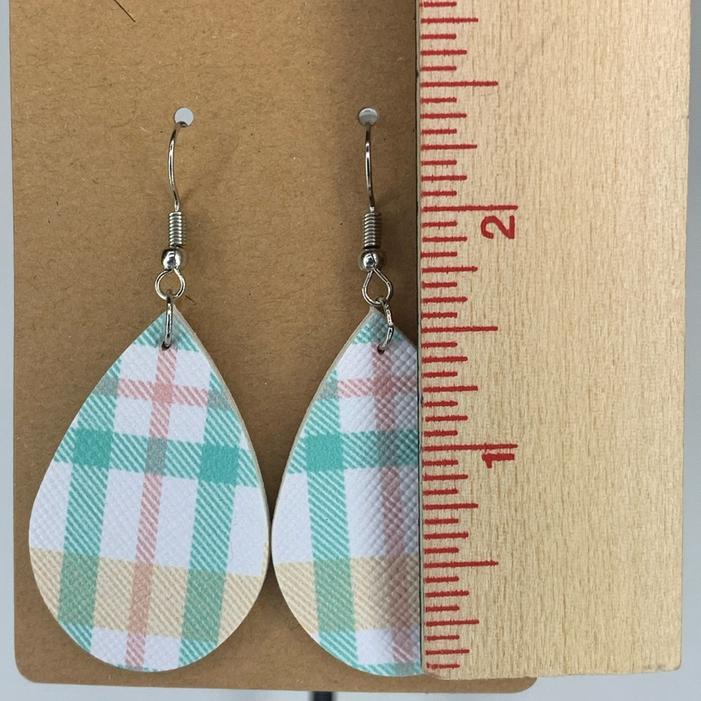 Mini Faux Leather Teardrop Earrings Spring Plaid Fashion Jewelry - Picture 2 of 5